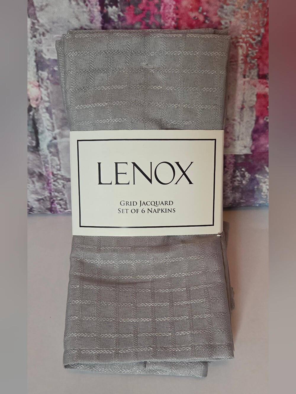 Lenox Grid Jacquard Napkins Set of 6 NIP